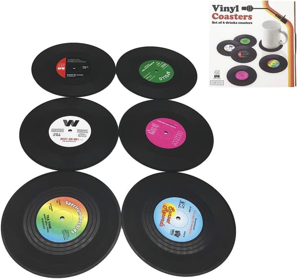 6 stk Retro CD-plate Vinyl Coasters Koppmatte for Kaffe Drikke Servise Sklisikre Coasters, ingen eske