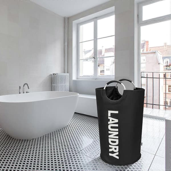 90L Large Laundry Basket, Foldable Laundry Bag, Freestanding Tall Clothes Hamper, Collapsible Laundry Hamper (Black)