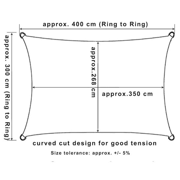 Rectangular Sun Shade Sail 3x4m Waterproof 93% UV Outdoor Awning for Garden Patio Camping Grey
