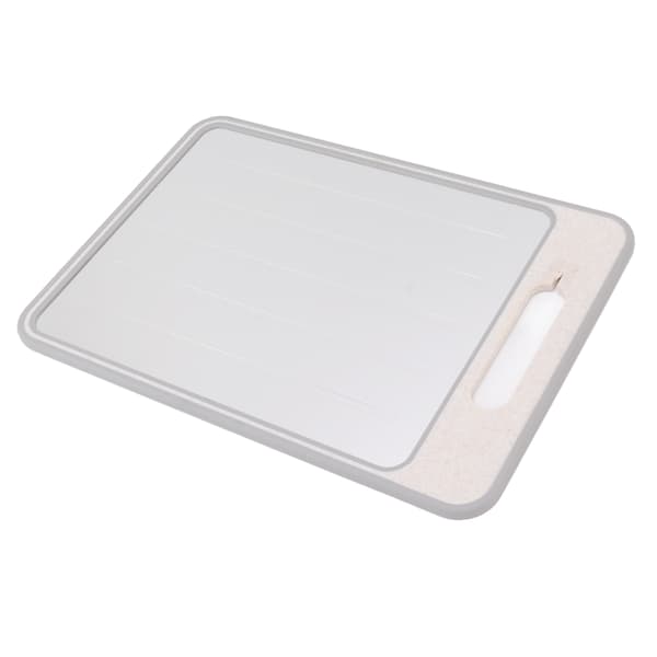 Double-sided cutting board for quick thawing and grinding with knife sharpener for the kitchen, khaki