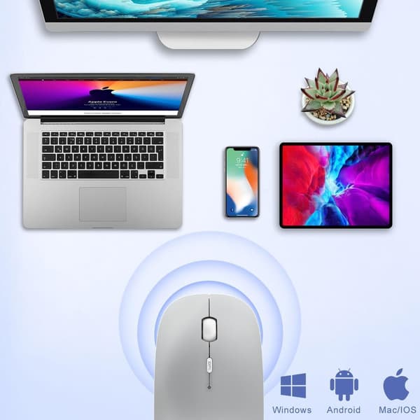 Rechargeable Wireless Mouse for Laptop Mac iPad, Wireless Bluetooth Mouse with Silent Clicks and Adjustable DPI, Portable Ergonomic Dual Mode Mice
