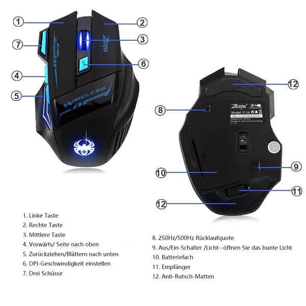 Gaming Mouse, Wireless Gaming Mouse 2400 DPI, Plug And Play Optical Mouse with Ergonomic Design, Bluetooth Gaming Mice for PC, Mac, Laptop, Side