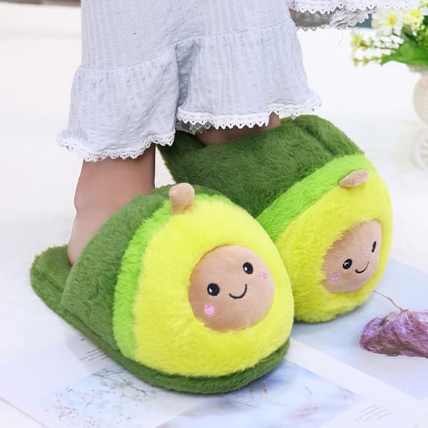 Avocado Fruit Plush Slippers Non-Slip Durable Warm Winter Indoor Slippers