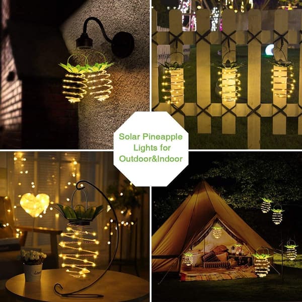 Outdoor Decoration with Automatic Night Lighting, Energy-Saving Solar-Powered Pineapple Design Hanging Lamp for Stainless Metal Structure