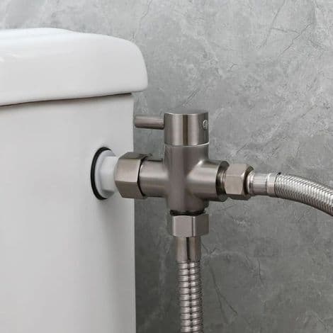 3-vejs messing omskifterventil 3/8\"-12/17 adapter til toilettets vandledning, nikkel