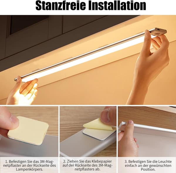 30cm Closet Light with Indoor Motion Sensor, Wireless LED Strip for Kitchen, 6000K Cabinet Lighting with 3 Lighting Modes, USB Rechargeable, 2-Pack