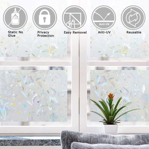 Semi-Private Decorative Film, Heat Control Window Privacy, Static Cling, Anti-UV, Reusable, Rainbow Visual Effects For Office Kitchen