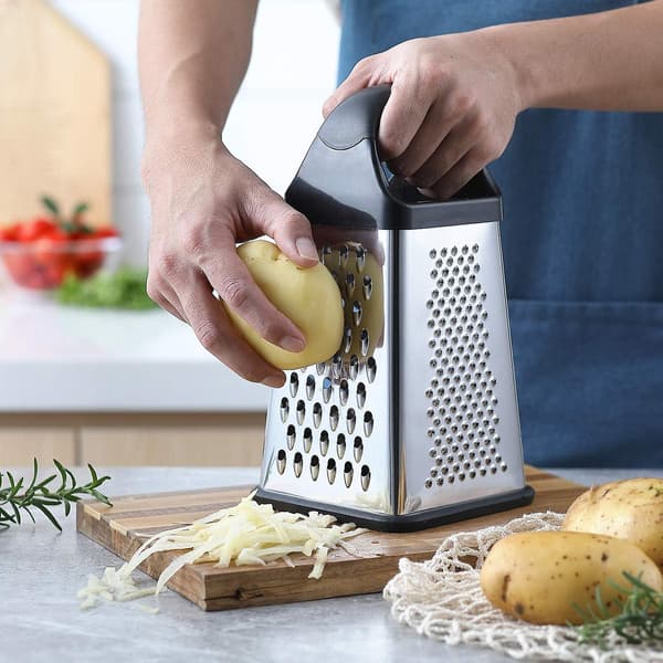 Cheese Grater with Container, 4-Sided Stainless Steel Grater with Y-Peeler with Handle and Storage Container for Cheese, Ginger, Lemon, Nutmeg