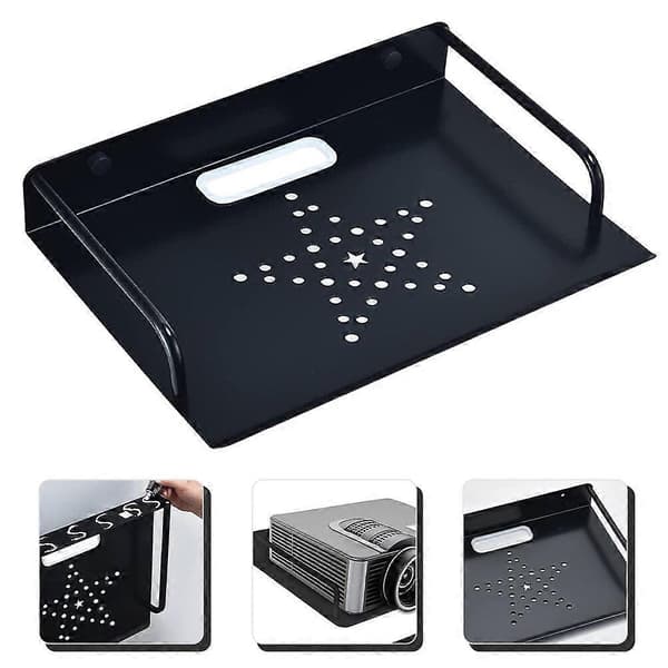 Wall Mounted Floating Shelf for Projector and Router, Cable Management, No Drilling, Black Aluminum Alloy