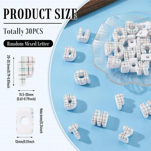 30 stk store bokstavperler, 20 mm, hvite avstandsperler White