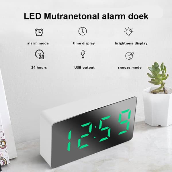 [LCS]Small Mini Digital Travel Alarm Clock with LED Time or Temperature Display, Snooze, Adjustable Brightness, Easy to Use Red One size Red One size