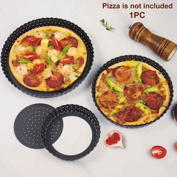 Non-stick Baking Sheet: Carbon Steel Loose Bottom Perforated Pizza Pan, Deep Design For Crispy Baking Tools, Easy Cleaning, Dishwasher Safe