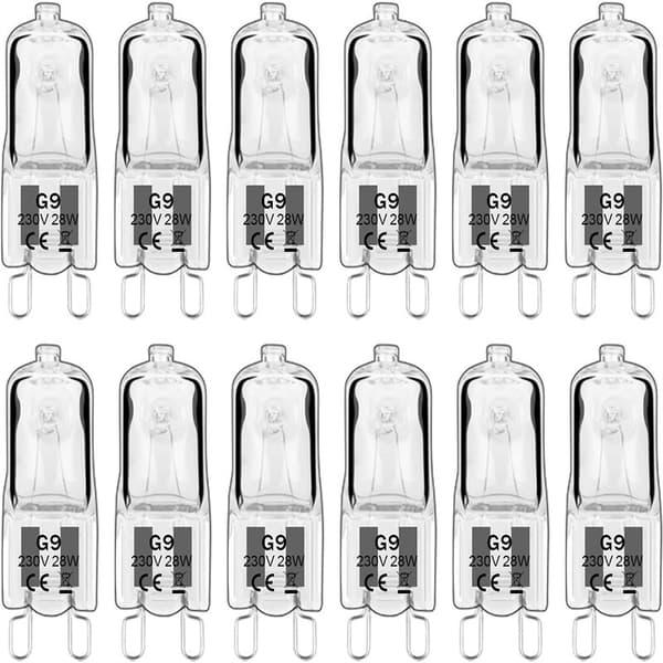 Halogen Bulb - G9 Clear Halogen Lamp - Warm Yellow Light - 230V 28W - Suitable for Pendant Lights - 10 Pieces