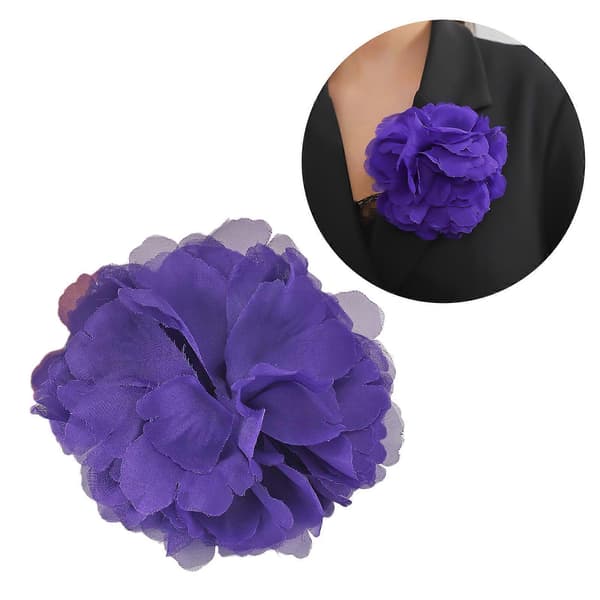 Blød stofblomst broche, elegant nål til rejser, lilla, 15 cm