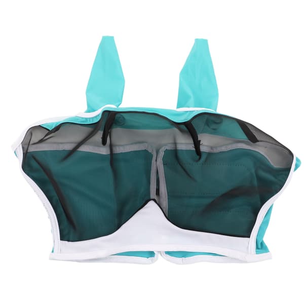 Mesh Fly Mask for Horse with Elastic UV Protection, Detachable and Breathable, with Ears, Teal, Size S