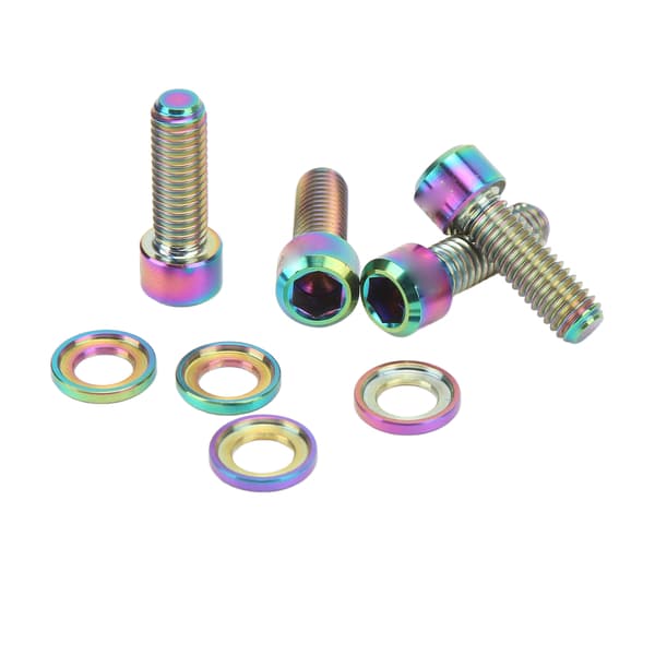 4 Set Disc Brake Screw Washers Set M6 18mm Stable Connection Rustproof Lightweight Ti Alloy Disc Brake Fixing Screw Set Colorful