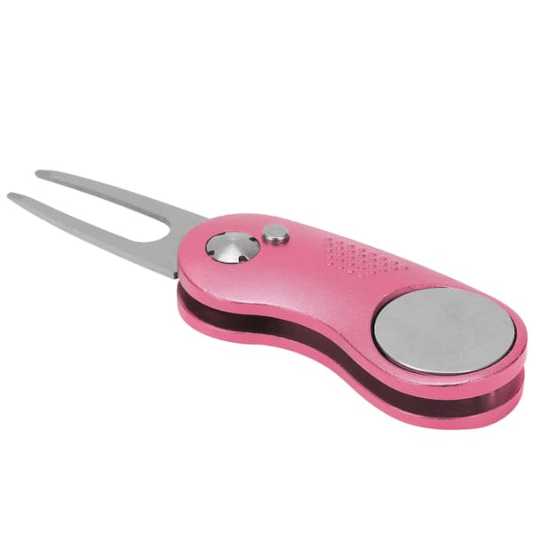 Stainless Steel Golf Divot Repair Tool with Aluminum Handle, Automatic Spring, Foldable, Pink