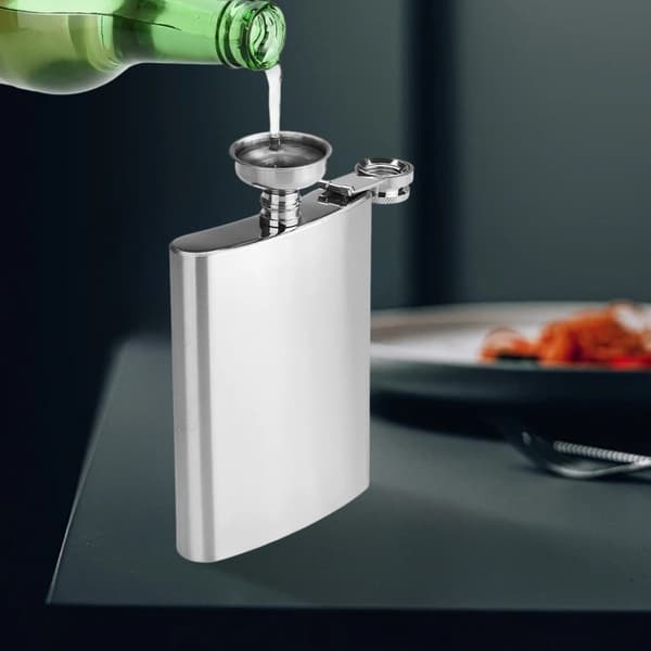 Leak-proof Hip Flask, Stainless Steel Construction, Lightweight Flask with Hinged Security Cap, Polished Silver Finish Leak-proof Cap for