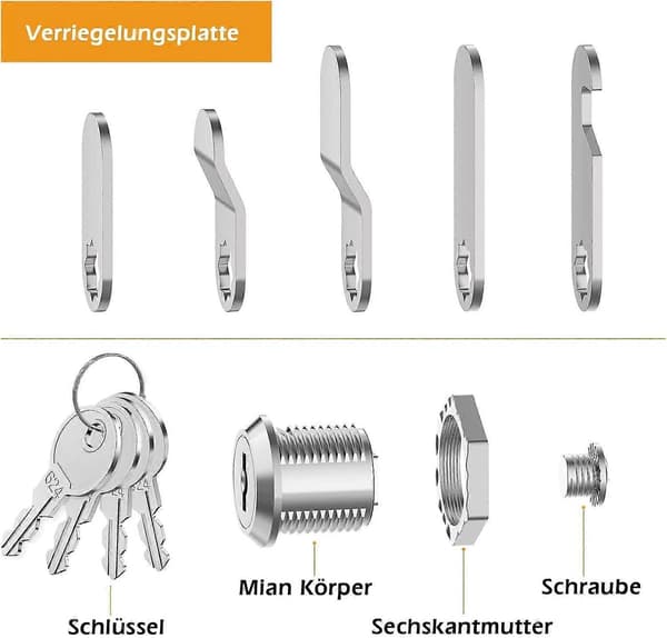 Mailbox Lock 4 Keys, Supplied with 5 Different Lock Plates, 16mm Mailbox Lock, Cam Lock for Mailboxes, Cabinet Doors