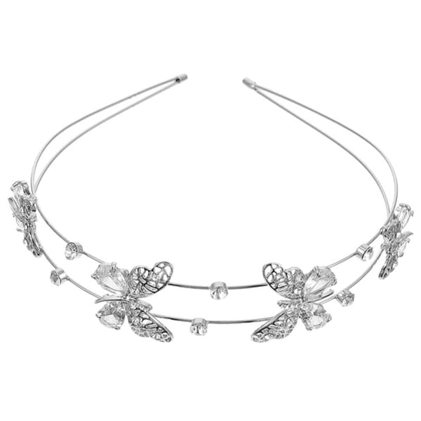 Brudebryllupshodebånd, Rhinestone Krystallpynt Sommerfugler Jenter Krone Tiara for Kvinner (Sølv)