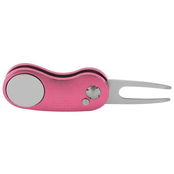 Stainless Steel Golf Divot Repair Tool with Aluminum Handle, Automatic Spring, Foldable, Pink