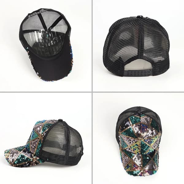 Sequin Baseball Cap Trendy Mesh Breathable Hat for Women and Men Pink