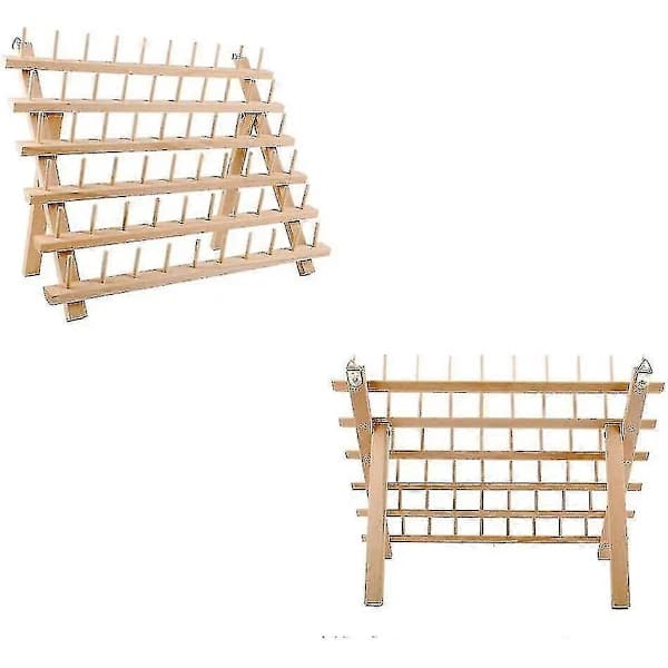 Wooden Holder for 60 Spools, Sewing and Embroidery Thread Rack and Organizer, Thread Stand for Sewing with Hanging Hooks