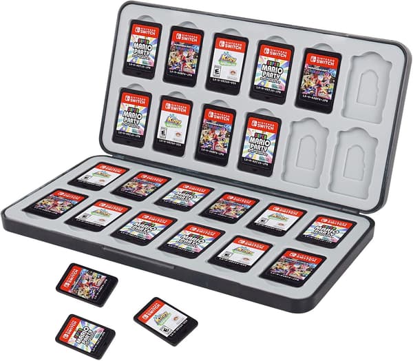 Card Storage Case, Compatible with Card Games, Nintendo Switch Storage, Storage Box, Soft Silicone with 24 Slots, Protective Organizer, Black