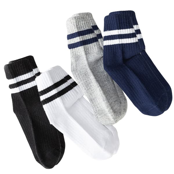 Barnestrømper med to striper, myke bomullsstrømper, lave, for småbarn, atletiske rørstrømper for barn, gutter, jenter, XL, 19–23 cm, for 9–12 år