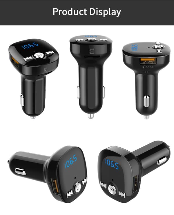 INF FM-sender til bil - Bluetooth-adapter med QC3.0 biloplader