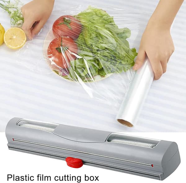 Plastfoliedispenser, Gjenbrukbar matfoliedispenser, Oppladbar matfoliedispenser, Grå