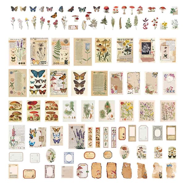 High-Quality Paper for Vintage Ephemera Bundle, Retro Designs Junk Journal Kit Scrapbook Material, Greenery-Themed Multi-Use Retro Designs, 200