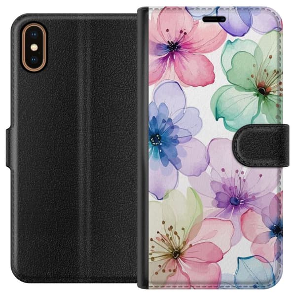 Kompatibelt Pungcover til Apple iPhone XS Akvarelblomster i bløde pastelfarver