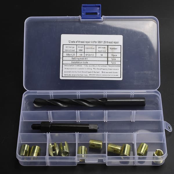 12 pcs M8 x 1.25 Thread Repair Kit Self-Tapping Thread Inserts Tool Set