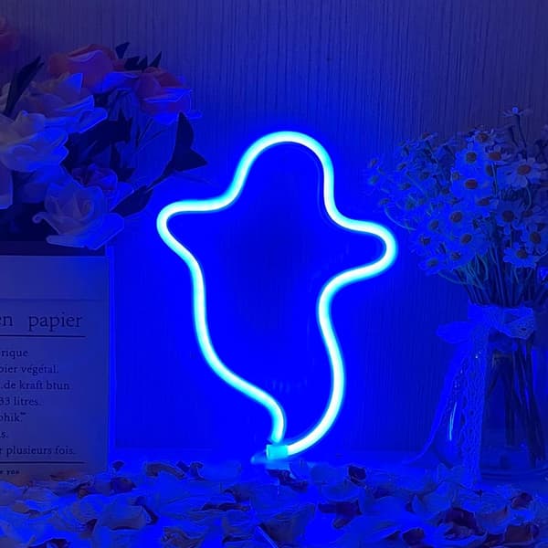 Neon Ghost LED Neonskilt Lys Halloween Spøgelse Neon – silikone, blå – til soveværelse, stue