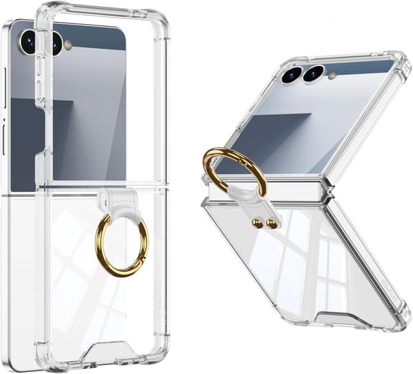 Etui til Samsung Galaxy Z Flip 7, med hængselbeskyttelse og ringholder (Transparent)