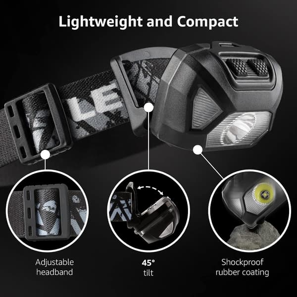 [2-pakning] Supersterk LED-hodelykt med 6 lysmoduser, for sykling, løping, camping for barn og voksne [batteri inkludert]
