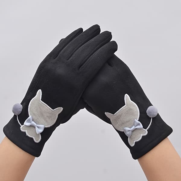 Et par varme, vinterforede stretchhandsker til kvinder med moderigtigt katte-design, kompatible med touchskærm [DB] Khaki 1