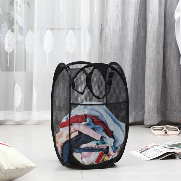 Pop Up Laundry Hampers, Foldable Mesh Laundry Baskets for Home, Dorm, Travel, Portable Laundry Baskets, 2-pack (Black + Grey)