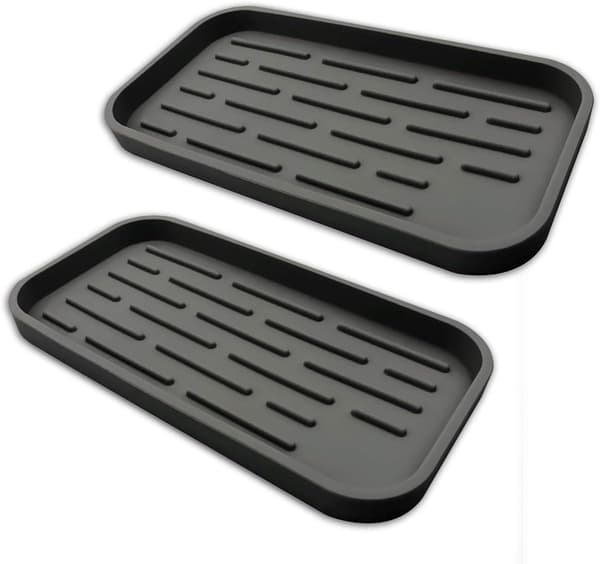 Silikone drænmåtte, sort, 25,3x13,3x1,8cm, bordpladeorganisator til svamp og sæbe, 2 stk.
