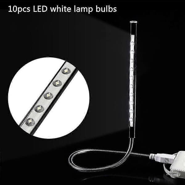 USB LED-lampe Bærbar PC-lampe 5V 1W 10 LED Lang Svanehals Touch Dimmer Lampe