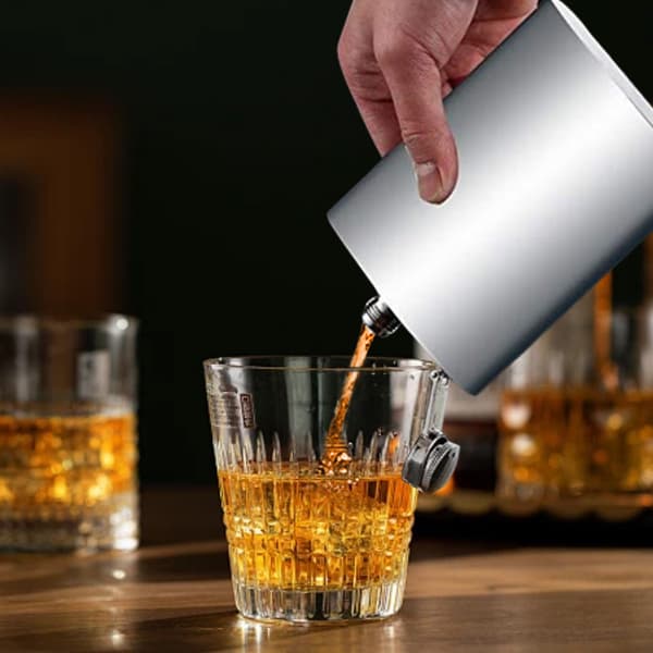Leak-proof Hip Flask, Stainless Steel Construction, Lightweight Flask with Hinged Security Cap, Polished Silver Finish Leak-proof Cap for