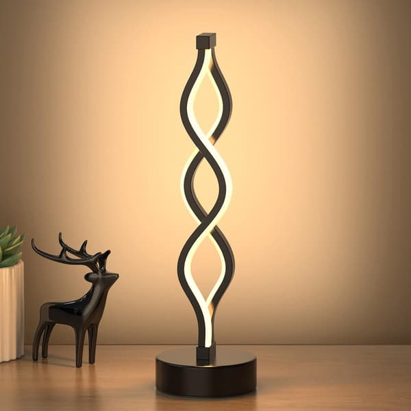 Black Infinite Spiral LED Desk Lamp, Dimmable Metal Bedside Lamp, Touch Switch, Three Color Temperatures, 34.44 cm High.