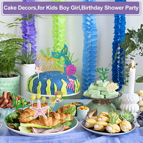 Brugervenlige kagepynt, omkostningseffektive kagepynt Glitter Havfrue Kagepynt Til Piger Babyshower