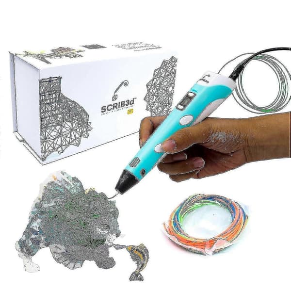 Scrib3d P1 3D-printerpen med display - Inkluderer 3D-pen, 3 startfarver PLA-filament, Stencil_way Dxldv