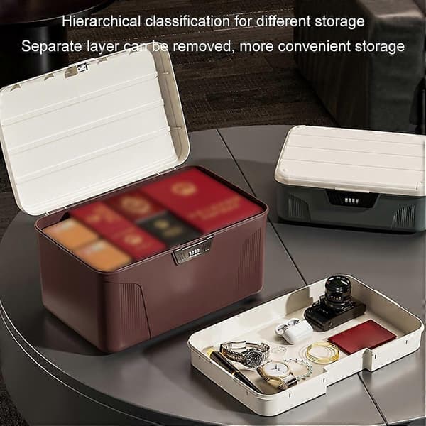 Spacious Password Lock Storage Box, Durable ABS, with Divider for Medications, Snacks, and Valuables, 10.24x8.86x4.72 inches