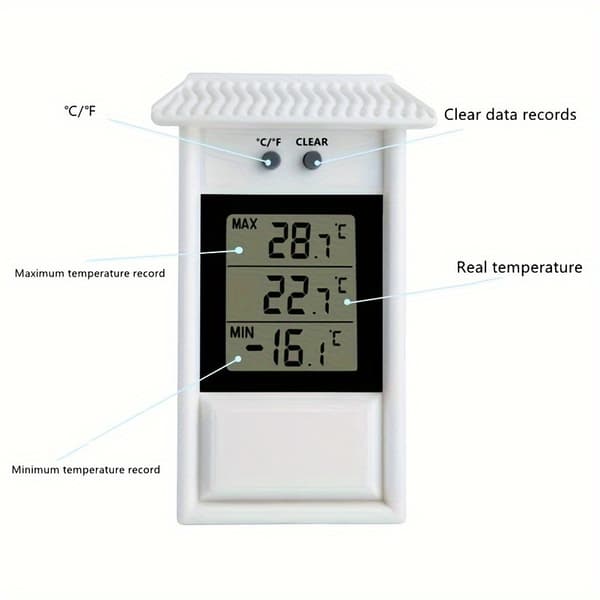 1 pc Digital Thermometer, Home Garden Greenhouse Planting Temperature Meter with Max and Min Values [DB] White