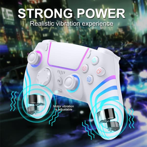 PS4-kompatibel trådløs controller med LED-belysning, dobbelt vibration, til PS4/PS4 Pro/PS4 Slim, hvid