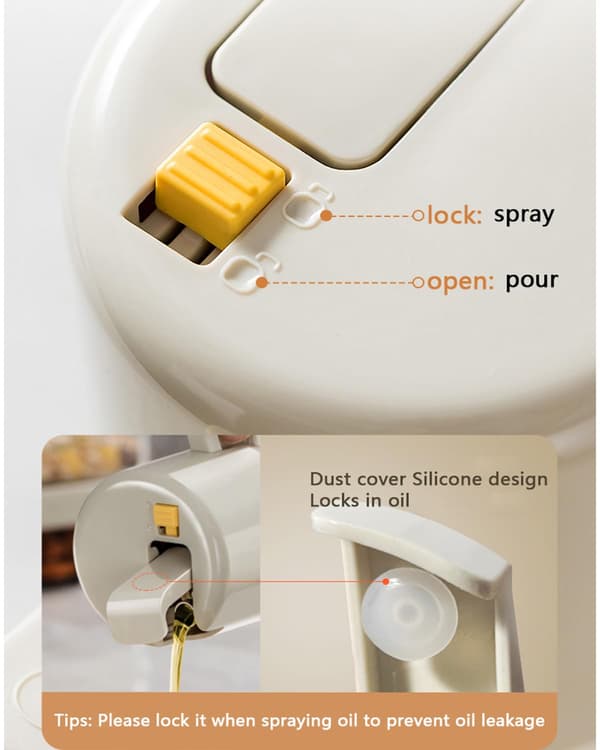 2-i-1 Oliedispenser og Glassprayflaske til Madlavning, Airfryer & BBQ, 500 ml (Beige) beige beige