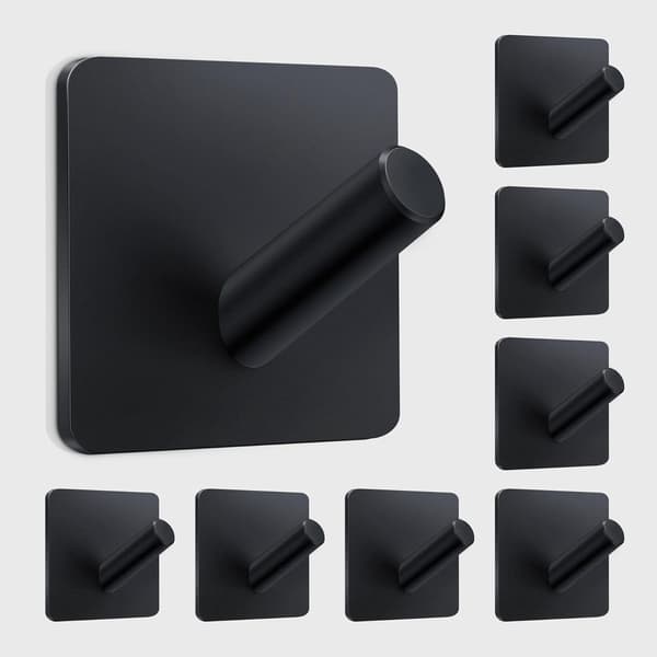 Heavy Duty Adhesive Hooks, Bathroom Hooks 8 Pack, Stainless Steel Wall Hooks Matte Black for Doors/Bathroom/Coat/Bathrobe/Kitchen, Wall Hooks Without